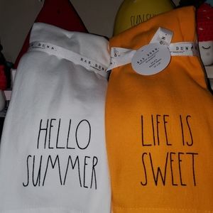 Rae Dunn HELLO SUMMER ☀️ & LIFE IS SWEET 3pk kitchen towels NWT